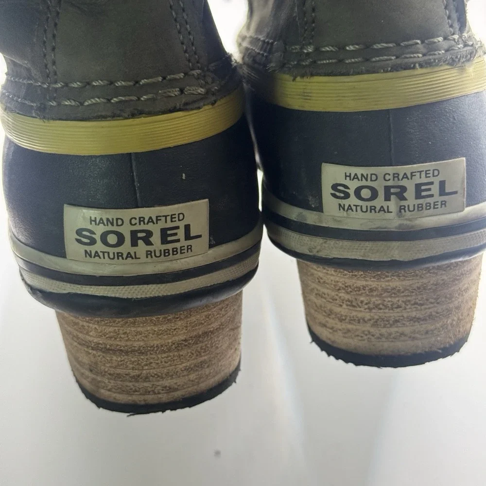 Sorel Slimpack II Gray Green Lace Up Winter Boots US 8.5 Women's Short Booties